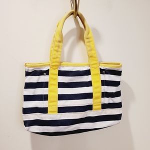 J. Crew Navy and Yellow Striped Canvas Tote